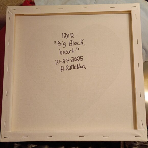 Handpainted Big Black Heart Original Acrylic Painting On Canvas Wall Decor 12x12 - Picture 2 of 2